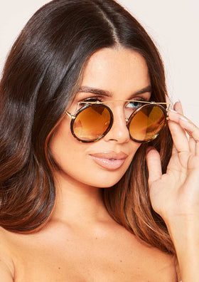 Halle Brown Tortoise Shell Brow Bar Sunglasses