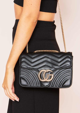 Sophia Black Faux Leather Quilted Chain Bag