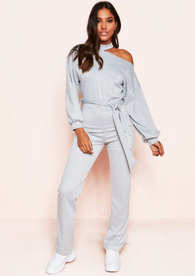 Cynthia Grey Cut Out Tie Jumpsuit