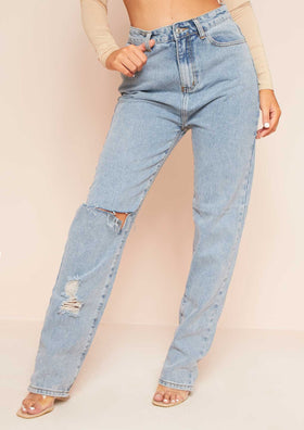 Leana Denim Distressed Knee Rip Jeans