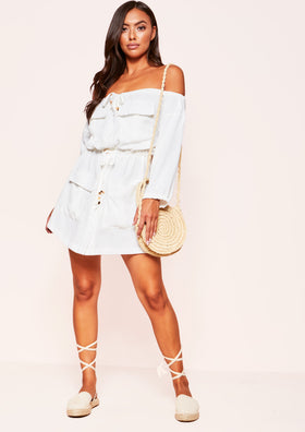 Amiyah White Bardot Utility Dress