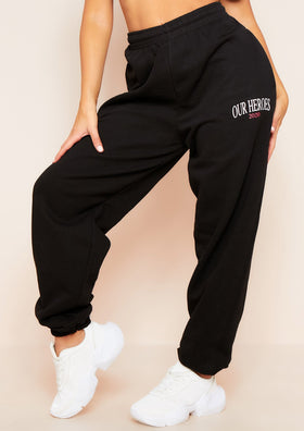 Chantel Black "Our Heroes" Slogan Oversized Joggers
