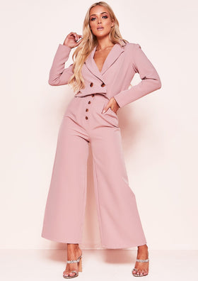 Meri Pink Button Wide Leg Culottes