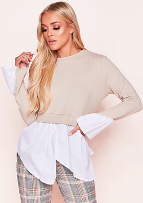 Jessie Beige Layered Look Jumper Shirt