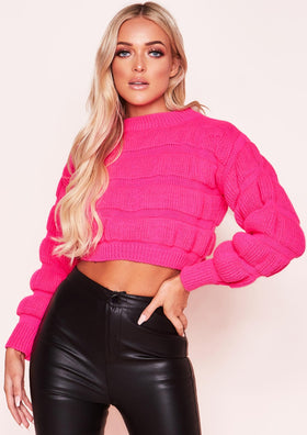 Fifi Hot Pink Bubble Knit Cropped Jumper