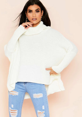 Leena Cream Roll Neck Knitted Oversized Jumper