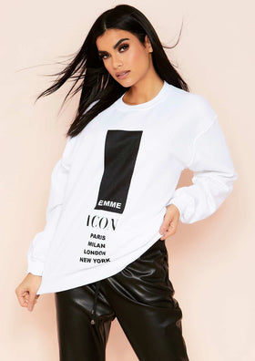 Austyn White Slogan Femme Icon Oversized Sweatshirt