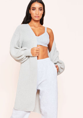 Jimena Grey Balloon Sleeve Knitted Cardigan