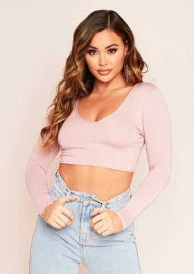 Tilda Rose Basic Jersey V Plunge Crop Top