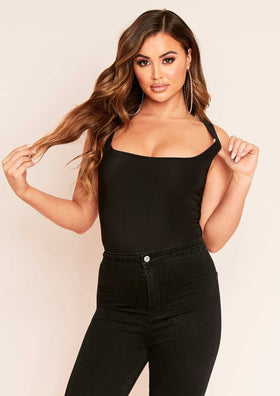 Mia Black Slinky Square Neck Sleeveless Bodysuit