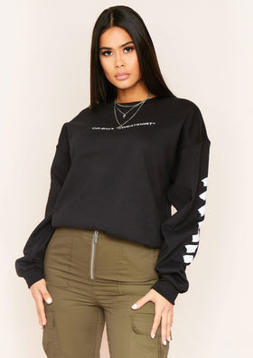 Nina Black Oversized Off-Boys Slogan Graphic Sweatshirt
