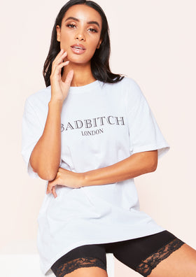 Ina White Bad Slogan Oversized T-Shirt