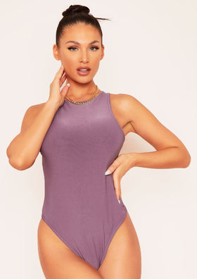Naya Purple Soft Double Thickness Racer Bodysuit