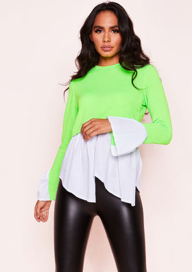 Jessie Neon Green Layered Look Jumper Shirt