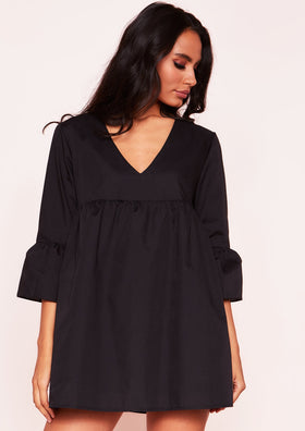 Julie Black 3/4 Sleeve Smock Dress