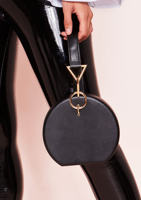 Paula Black Faux Leather Round Bag