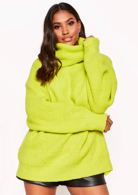 Tamarah Neon Yellow Roll Neck Oversized Knit Jumper