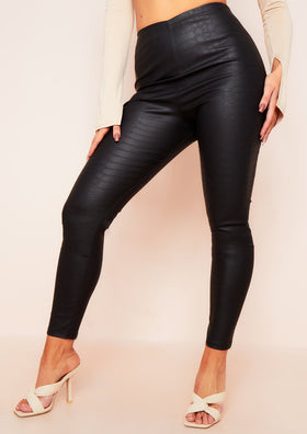 Serena Black Croc Print Leather Leggings
