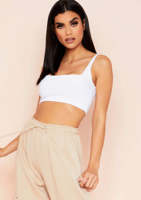 Evelyn White Slinky Square Neck Extreme Crop Top