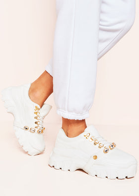 Keesha White Jewel Strap Chunky Trainers