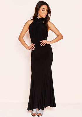 Nila Black High Neck Slinky Maxi Dress