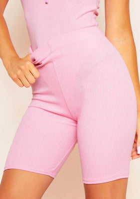 Derica Pink Ribbed Knit Cycle Shorts