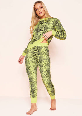 Rosia Lime Green Snake Print Loungewear Set