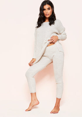 Anya Beige Knit Jumper Loungewear Set