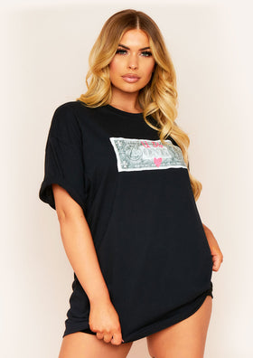 Kera Black U Da One Slogan Graphic Oversized T-Shirt