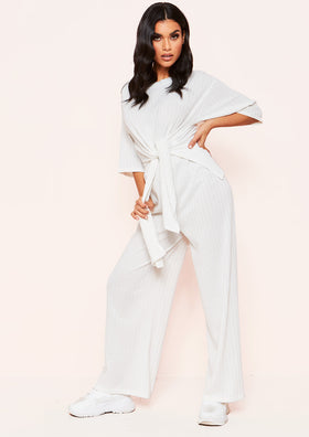 Lisa White Knit Ribbed Tie Co-ord Set