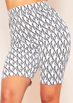Hariet White High Waist Missy Print Branded Cycle Shorts