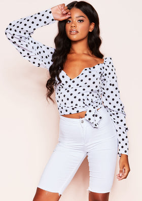 Polly White Denim Distressed Cycle Shorts