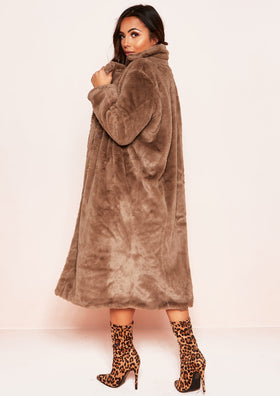 Una Taupe Faux Fur Longline Coat