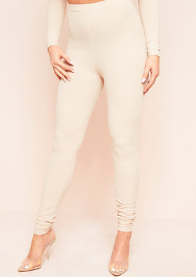 Nova Beige Plain Ribbed Leggings