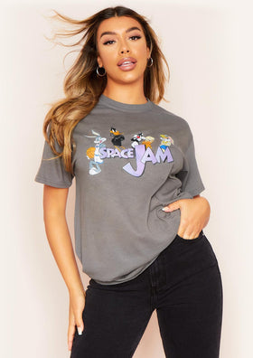 Michelle Charcoal Space Jam Retro 90s Cartoon Graphic T-Shirt