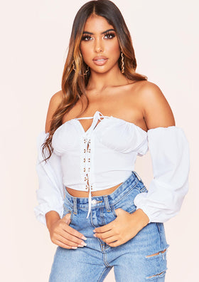 Thea White Milkmaid Hook And Eye Crop Top