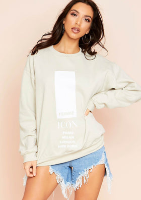 Austyn Sand Slogan Femme Icon Oversized Sweatshirt