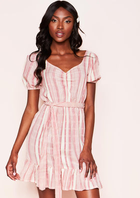 Quinn Pink Stripe Frill Mini Dress
