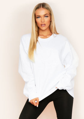 Halyn White St. Moritz Slogan Oversized Sweatshirt