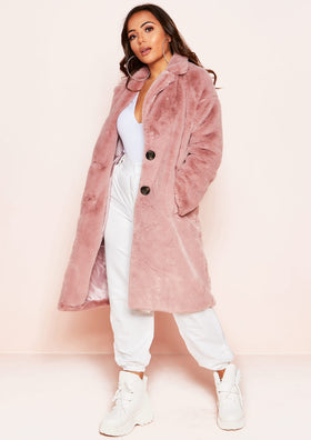 Rita Pink Faux Fur Longline Coat