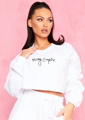 Nicole White Missy Empire Branded Slogan Cropped Sweater