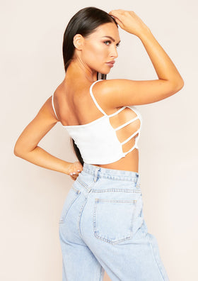 Kate White Strappy Cut Out Sides Crop Top