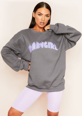 Sancia Charcoal Babygirl Slogan Oversized Sweatshirt