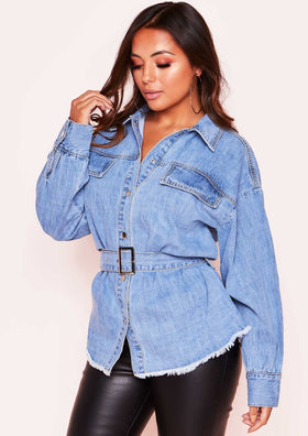 Jackie Denim Oversized Belted Shirt