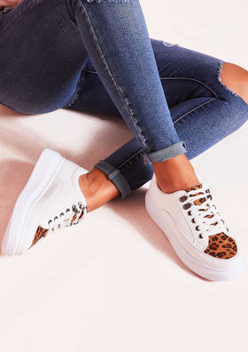 Stella White Leopard Print Detail Trainers