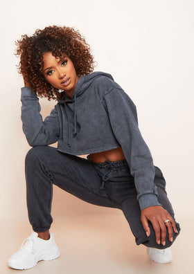 Brianne Charcoal Washed Cropped Hoodie