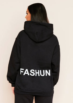Nara Black Fashun Slogan Oversized Hoodie