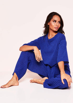Lisa Royal Blue Knit Ribbed Tie Co-ord Set