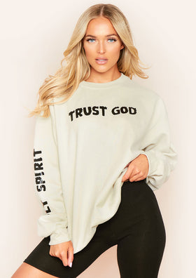 Mindy Sand Trust Slogan Oversized Sweatshirt