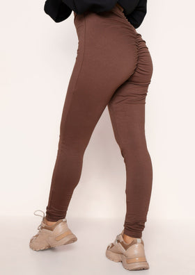 Alaya Chocolate Ruched Bum Thick Jersey Leggings